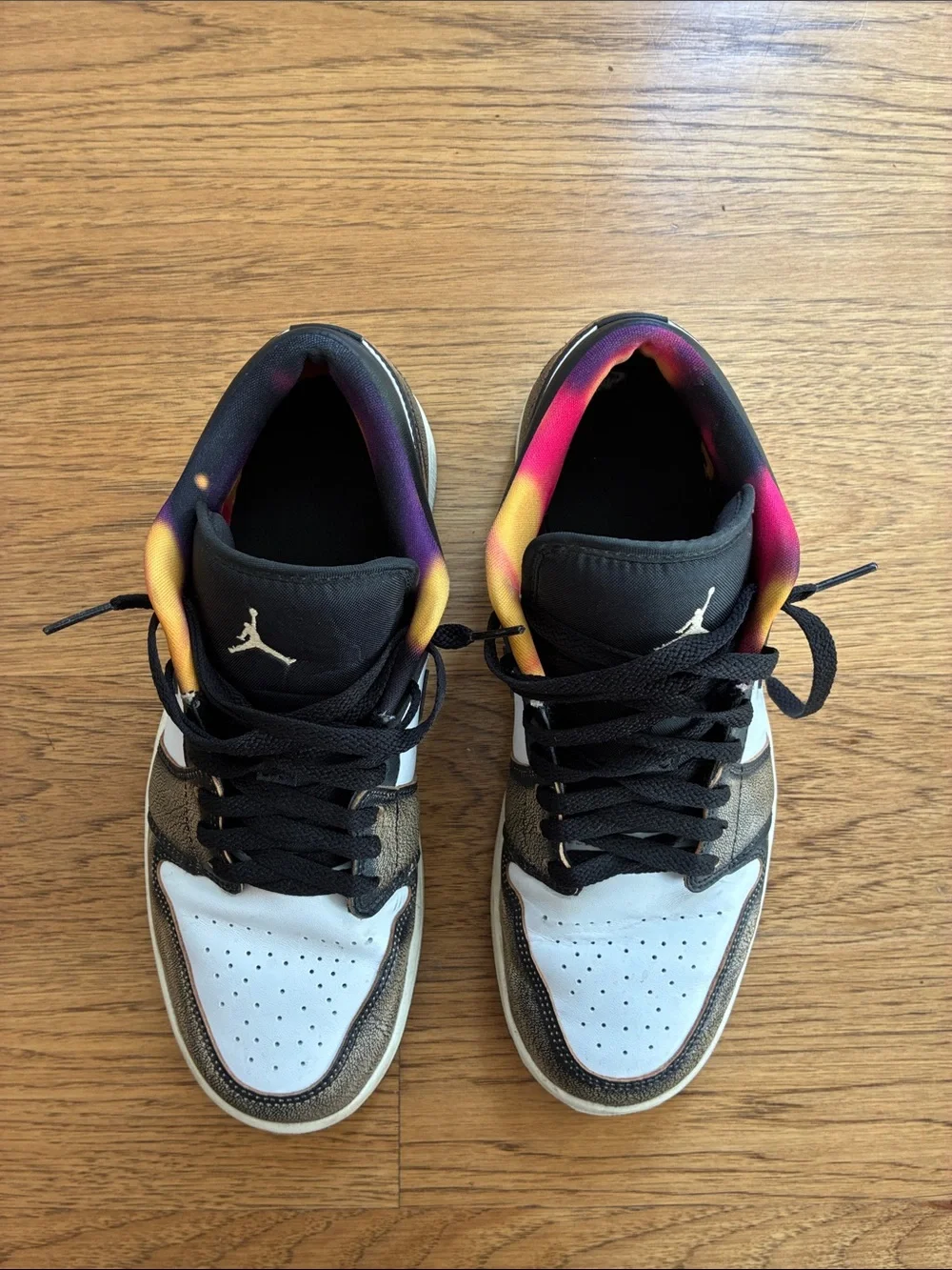 Jordan Low-Top Sneakers in White, Black & Brown with Gradient Inner Lining